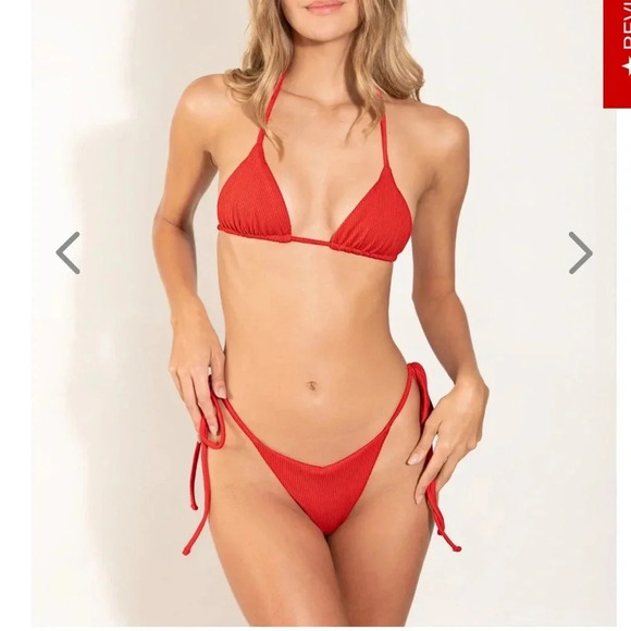 NWT OneOne Swimwear Bikini SET Ariel Red Ribbed Triangle Padded Small NEW - Picture 1 of 4